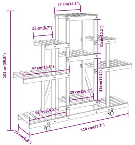 tömör fenyőfa virágtartó állvány kerekekkel 110 x 25 x 101 cm