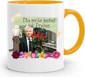 Sárga Vicces Bögre Jaroslaw Kaczynski felirattal, fényképpel
