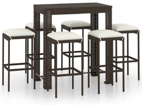 7 részes barna polyrattan kerti bárszett párnákkal