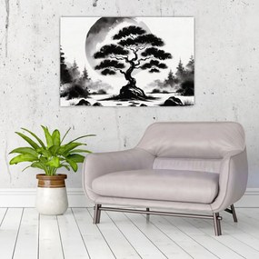 Kép – Fekete-fehér bonsai (90x60 cm)