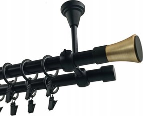 Dupla függönykarnis, Fém, Mennyezeti, 19+19 mm, Matt Fekete, 360 cm, Trapez Black&amp;gold