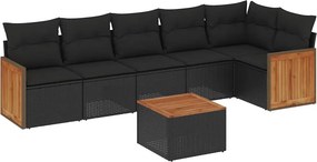 vidaXL 7 részes fekete polyrattan kerti ülőgarnitúra párnával