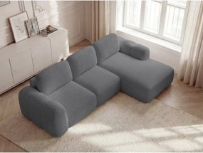 Szürke buklé kinyitható-tárolóhelyes sarokkanapé (jobb oldali-heverő résszel) Montaigne – Bobochic Paris