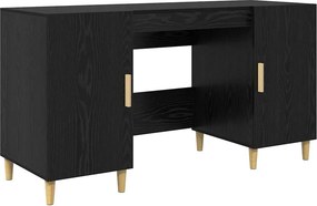 vidaXL Asztal polcokkal ajtóval Fekete tölgy 140 x 50 x 75 cm Faanyag