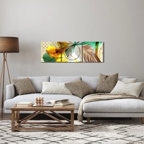 Kép - Levelek tollal (órával) (90x30 cm)