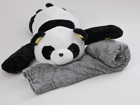 Plüss fekete-fehér PANDA rózsaszín babatakaróval belül