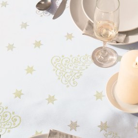 Goldea karácsonyi teflonbevonatú asztalterítő - aranyszínű karácsonyfák és csillagok 140 x 220 cm