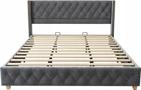 Kárpitozott ágy 180*200 cm franciaágy fa lábak bársony szürke