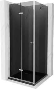 Mexen Lima, zuhanykabin összecsukható ajtóval 80 (ajtó) x 80 (fali) cm, 6mm szürke üveg, króm profil + vékony zuhanytálca fekete + króm szifon, 856-0…