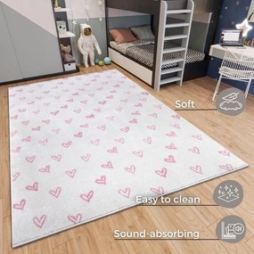Fehér-rózsaszín gyerek szőnyeg 160x235 cm Hearts – Hanse Home