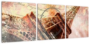 Kép - Eiffel-torony vintage stílusban (órával) (90x30 cm)