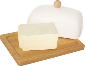 Whiteline fehér porcelán vajtartó bambusz tálcával - Orion