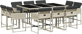 vidaXL 11 részes világosszürke polyrattan kerti ülőgarnitúra párnákkal