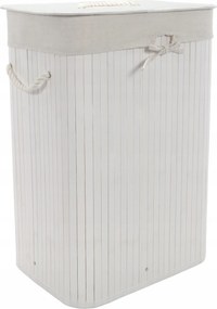 Bambusz Szennyestartó Kosár Fehér, Zárható, Szabadon Álló, Fogantyúval 72 L