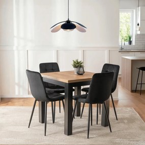 szett étkezőasztal MAX 80-160 cm craft tölgy/fekete és 4 szék PERU fekete