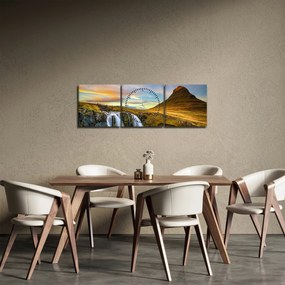 Kép a hegyekről és vízesésekről Izlandon (órával) (90x30 cm)