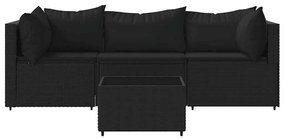 4 részes fekete polyrattan kerti ülőgarnitúra párnákkal