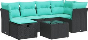vidaXL 7 részes fekete polyrattan kerti ülőgarnitúra párnával