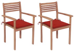 vidaXL 2 db tömör tíkfa kerti szék piros párnákkal