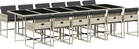vidaXL 13 részes szürke polyrattan kerti étkezőgarnitúra párnákkal