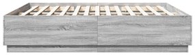 szürke sonoma színű szerelt fa ágykeret LED-del 200x200 cm