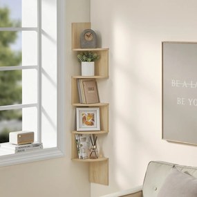 Fali sarokpolc ESTANTE, 5 polccal dub artisan dekorációban, 126x20cm