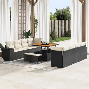 Kerti Kanapé Szett 11 pcs Fekete és Krém 80 x 80 x 71 cm
