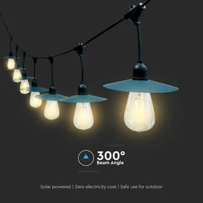 LED Napelemes lánc 15xLED/0,2W/3,7V 15,6 m 3000K IP44 2400 mAh