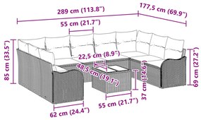 10 részes kerti kanapé szett párnákkal barna poli rattan, 2-fős kerti kanapé párnákkal bézs poli rattan