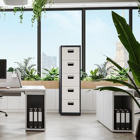 Fém irattartó szekrény, 5 fiókos SARA V5, 460 x 1630 x 620 mm, antracit-fehér
