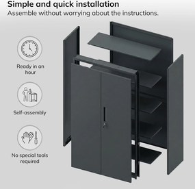 MEGAN moduláris többfunkciós fém szekrény lábazaton, antracit, 1600 x 900 x 400 mm