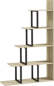 HOMCOM Ipari Stílusú Lépcsős Könyvespolc Szobaelválasztó 5 Polccal 102 x 30 x 160 cm Tölgy | Aosom