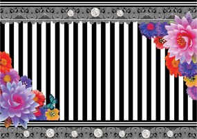 Fotótapéta Fekete-fehér csíkok és virágok modern design 300x210 +ragasztó