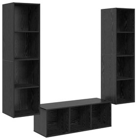 TV Szekrény Szett Falra szerelhető 3 pcs Musta tammi Faanyag