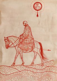 Poszter 64x90cm Lovas és ló vázlatok