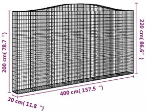 íves horganyzott vas gabion kosár 400x30x200/220 cm