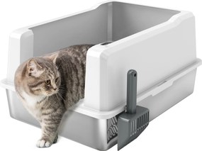 PawHut XXL Vízálló Macska Alomláda, Macska WC Magas Fallal, Rozsdamentes Acél Tálca és Lapát, Kölyök Macska Alomláda ABS-ből, 71x50.8x35.5 cm, Fehér |