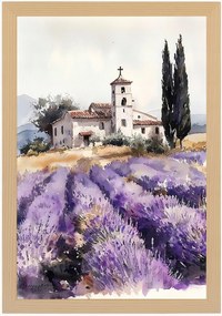 Poszter Keret Fa Levendula Mező Ciprus Kápolna Provence Falu 40x60