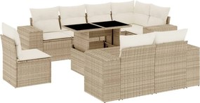 vidaXL 9 részes bézs polyrattan kerti ülőgarnitúra párnákkal