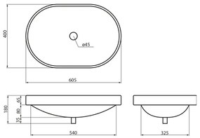 Sapho - LIMA beépíthető mosdó 60x40 cm kerámia/fehér