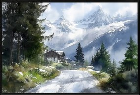 Poszter Keret Alumínium Tájkép Svájc Alpok Hegyek Jungfrau Út 60x40