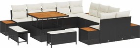 vidaXL Kerti Kanapé Szett párnával tárolóval 13 pcs Fekete Poli rattan