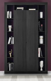 RIMINI könyves- és tárolószekrény, kétajtós – fekete kőris
