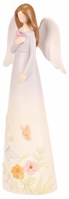 Dekorációs figura virágos angyal, szent lila, 9 x6 x 21 cm, polirezín