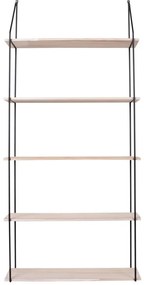 Eindhoven polc, 5 natúr fa polccal, fekete keret 65x17x145 cm