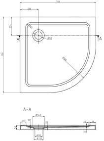 Mexen SLIM - Negyedkör alakú zuhanytálca 70x70x5cm + fekete szifon, fekete, 41707070B