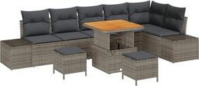 vidaXL Kerti Kanapé Szett párnával tárolóval 9 pcs Szürke Poli rattan