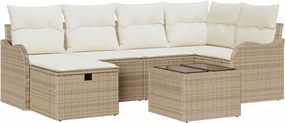 vidaXL Kerti Kanapé Szett párnával 7 pcs bézs és krémszínű Poli rattan