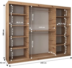 Ruhásszekrény 250 cm Toki 2 (szonoma tölgy + szonoma tölgy). 1065040