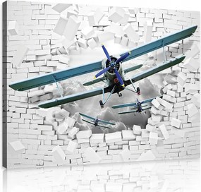 Vászonkép 80x60 Repülés a szabadság felé Loft illúziója biplanokkal a téglafalon